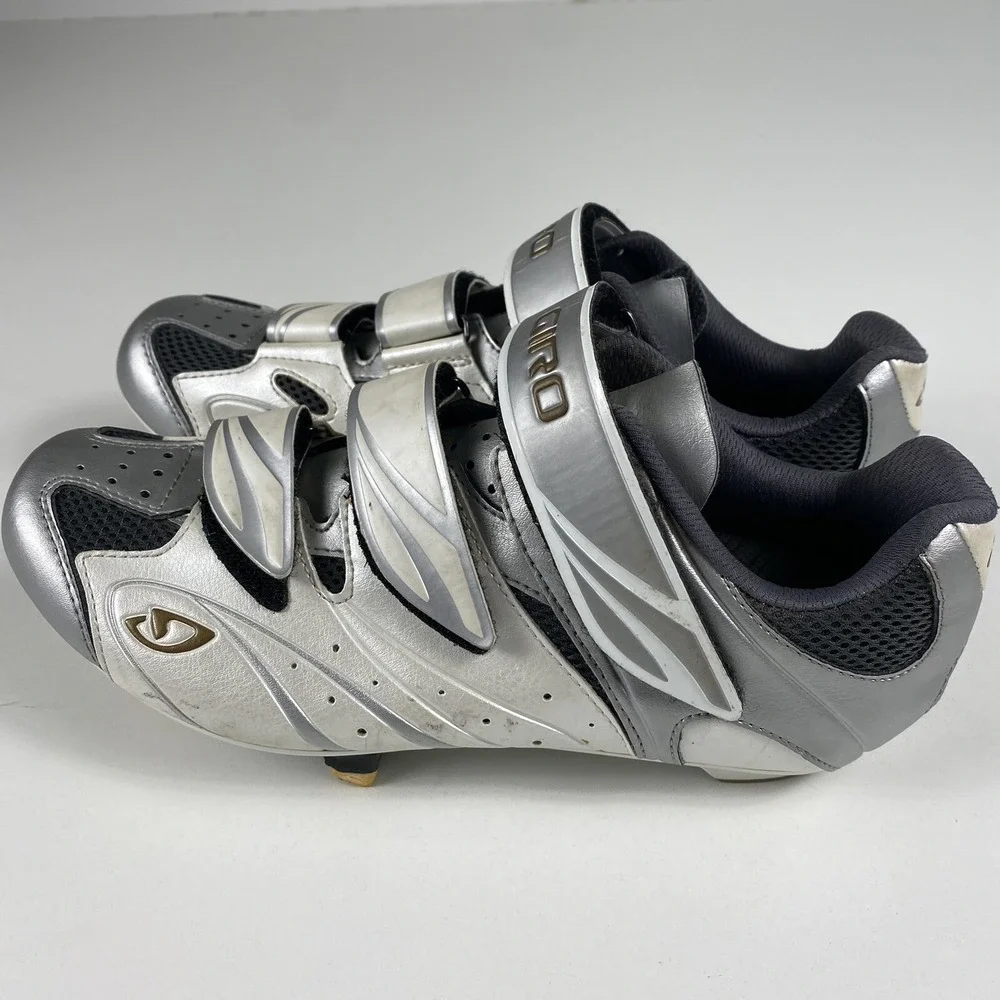 GIRO Sante Womens Road Triathlon Cycling Shoes White Silver Size 8.25 EU 40